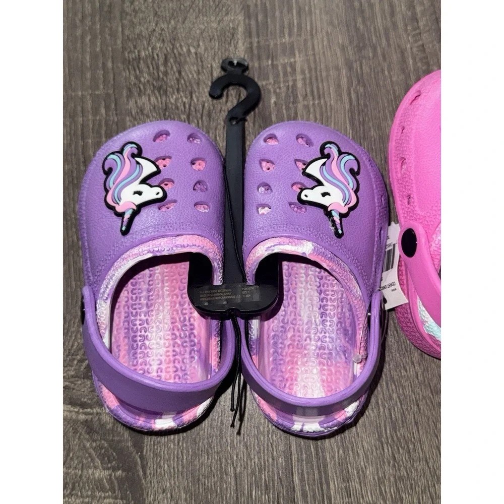 Butterfly & Unicorn Toddler Sz 7 Clogs New Lot of 2 Purple And Pink Adorable Set